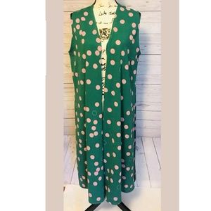 Lularoe Joy Open Cardigan Turquoise with Pink Dots